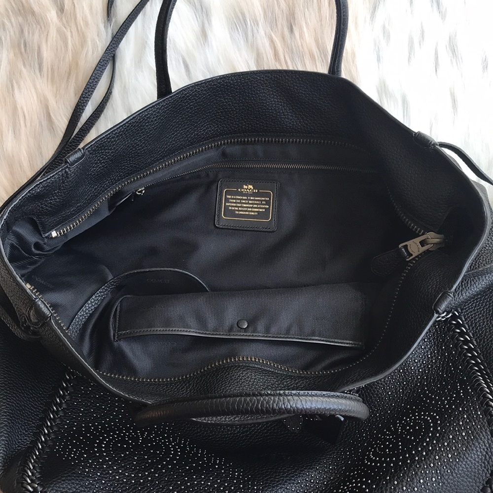 Coach Black Tatum Studded Tall Tote EUC - Picture 7 of 12
